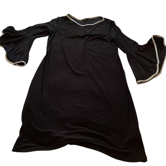 Tiana B Black Dress with Flared/Bell sleeves-Silver Trim-Size Medium NWT - Picture 1 of 10